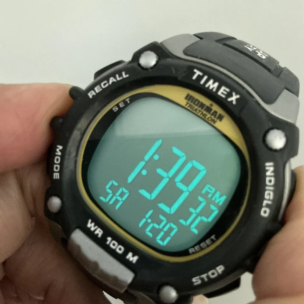 Timex Ironman Triathlon Mens Watch 46mm Black 100 Lap Memory Indiglo New Battery